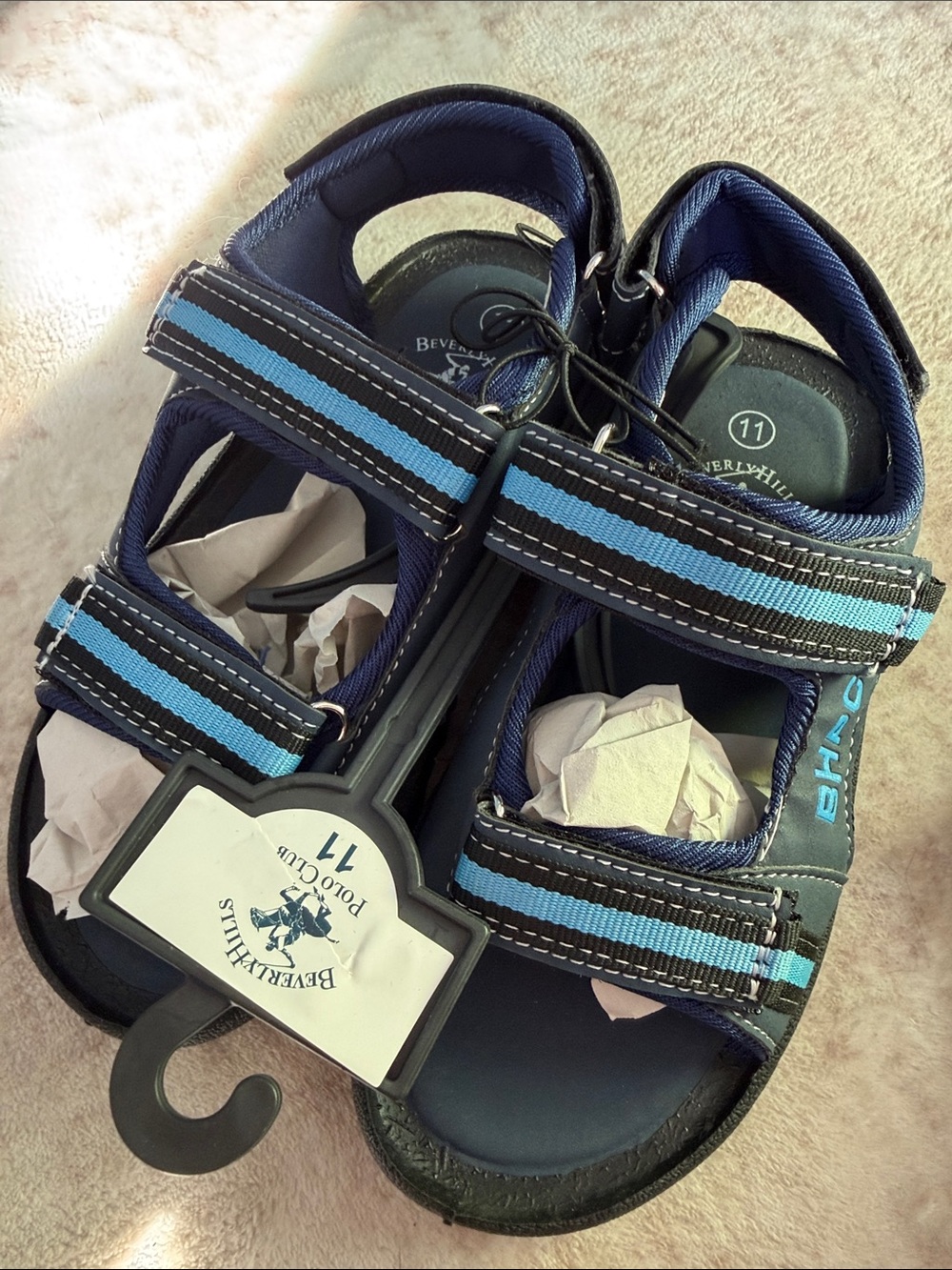 Beverly Hills Polo Club Navy and Light Blue Kids Adjustable Sport Sandals